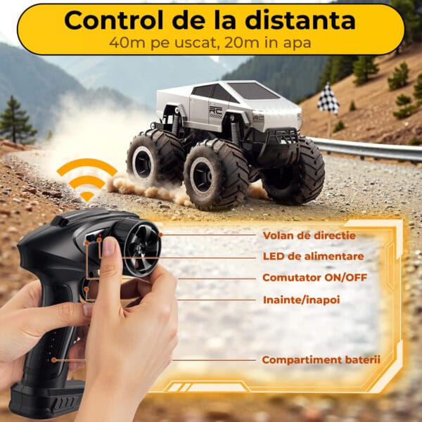 Cybertruck RC Car Timebox, 4WD Off-Road 1:16 , Pentru Toate Tipurile de Teren, 2 Baterii tip acumulator reincarcabile, LED-uri, 360° Drift, Rezistenta la Apa, Jucarie Potrivita pentru Copii si Adulti +4 ani, Gri 6 - Timebox 5 5 - Timebox