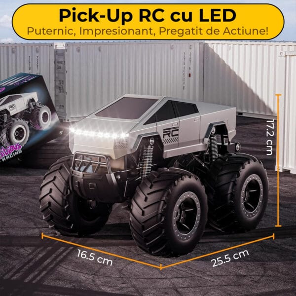 Cybertruck RC Car Timebox, 4WD Off-Road 1:16 , Pentru Toate Tipurile de Teren, 2 Baterii tip acumulator reincarcabile, LED-uri, 360° Drift, Rezistenta la Apa, Jucarie Potrivita pentru Copii si Adulti +4 ani, Gri 10 - Timebox 6 3 - Timebox