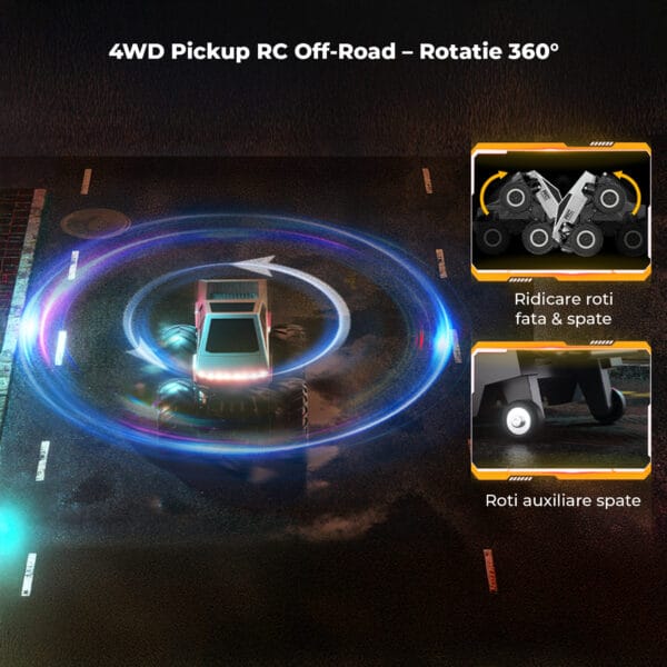 Cybertruck RC Car Timebox, 4WD Off-Road 1:16 , Pentru Toate Tipurile de Teren, 2 Baterii tip acumulator reincarcabile, LED-uri, 360° Drift, Rezistenta la Apa, Jucarie Potrivita pentru Copii si Adulti +4 ani, Gri 8 - Timebox 9 - Timebox